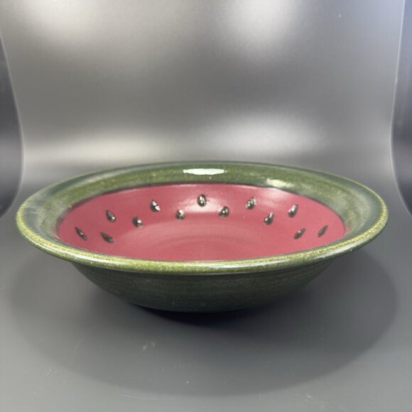 Hand Made Studio Art Pottery Deep Dish Bowl Watermelon Shaped Artist Signed VTG - Picture 13 of 15